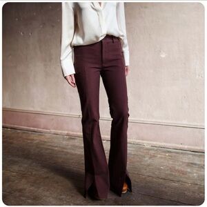 Women's High-Waist Split-Hem Flared Pants in Deep Burgundy